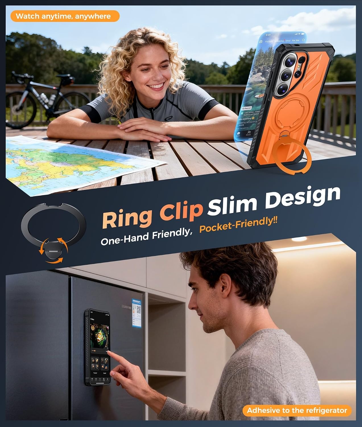 image:imageFNTCASE for Samsung Galaxy S26 Plus Case with Magnetic Ring Kickstand Screen Protector Compatible with MagSafe MilitaryGrade Drop Protection Shockproof Grip Bumper TPU Sturdy Cases BlackOrange