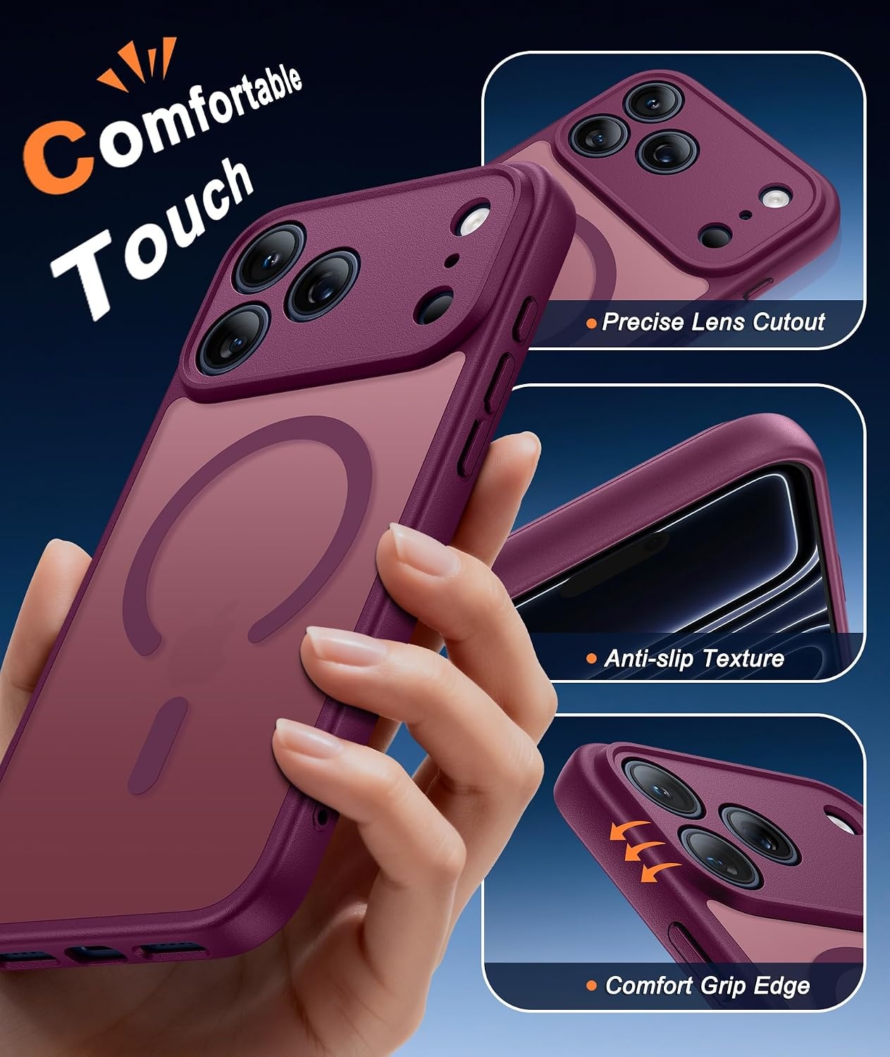image:imageFNTCASE for iPhone 17e Case Black Translucent iPhone 16e Cases Compatible with MagSafe Camera Protection amp Tempered Glass Protector 14FT Military Grade Drop Tested Matte SkinFriendly CoverWine Red
