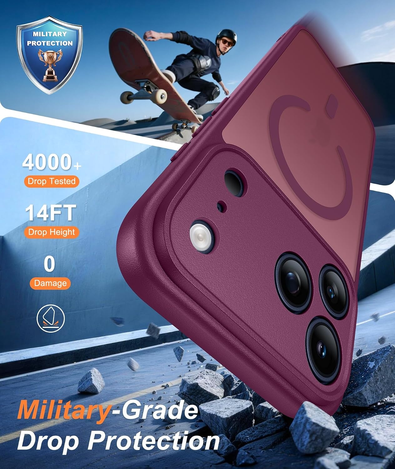 image:imageFNTCASE for iPhone 17e Case Black Translucent iPhone 16e Cases Compatible with MagSafe Camera Protection amp Tempered Glass Protector 14FT Military Grade Drop Tested Matte SkinFriendly CoverWine Red