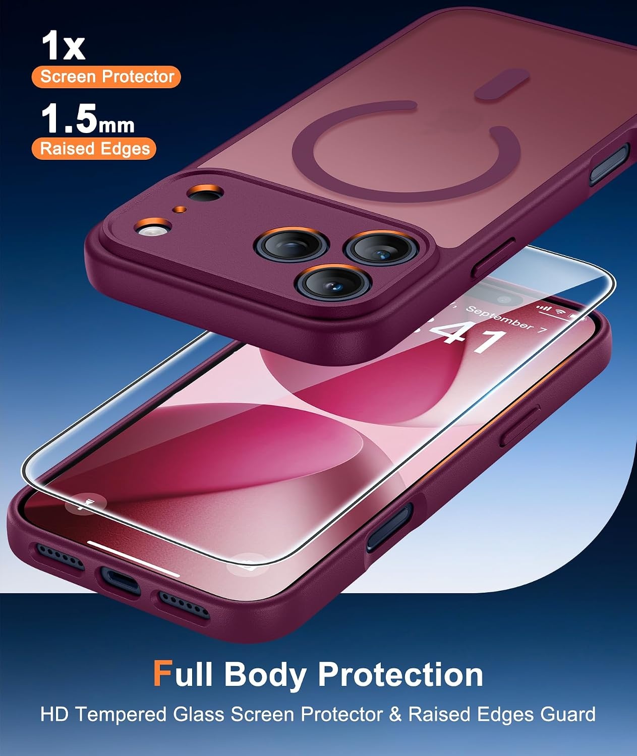 image:imageFNTCASE for iPhone 17e Case Black Translucent iPhone 16e Cases Compatible with MagSafe Camera Protection amp Tempered Glass Protector 14FT Military Grade Drop Tested Matte SkinFriendly CoverWine Red