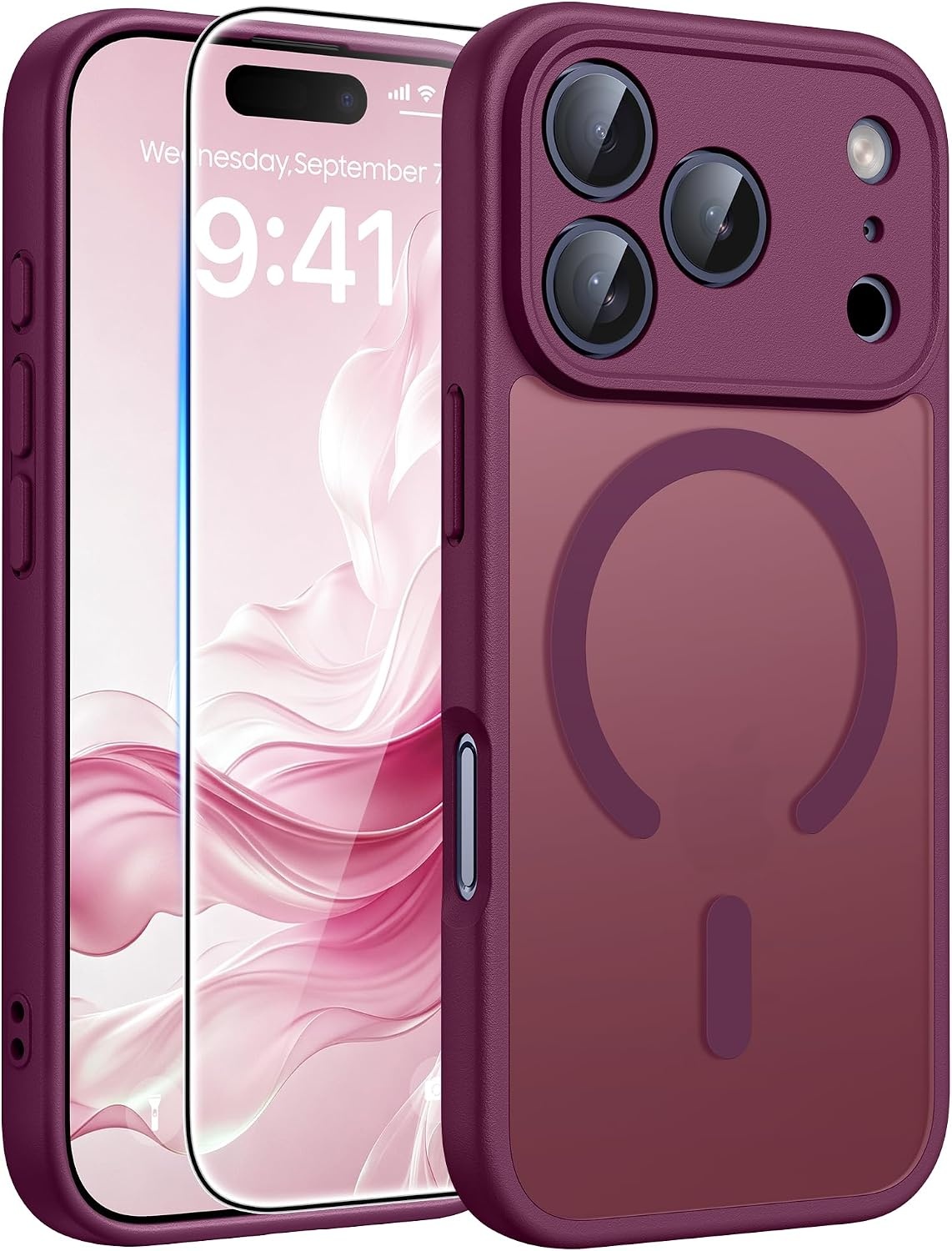 image:imageFNTCASE for iPhone 17e Case Black Translucent iPhone 16e Cases Compatible with MagSafe Camera Protection amp Tempered Glass Protector 14FT Military Grade Drop Tested Matte SkinFriendly CoverWine Red