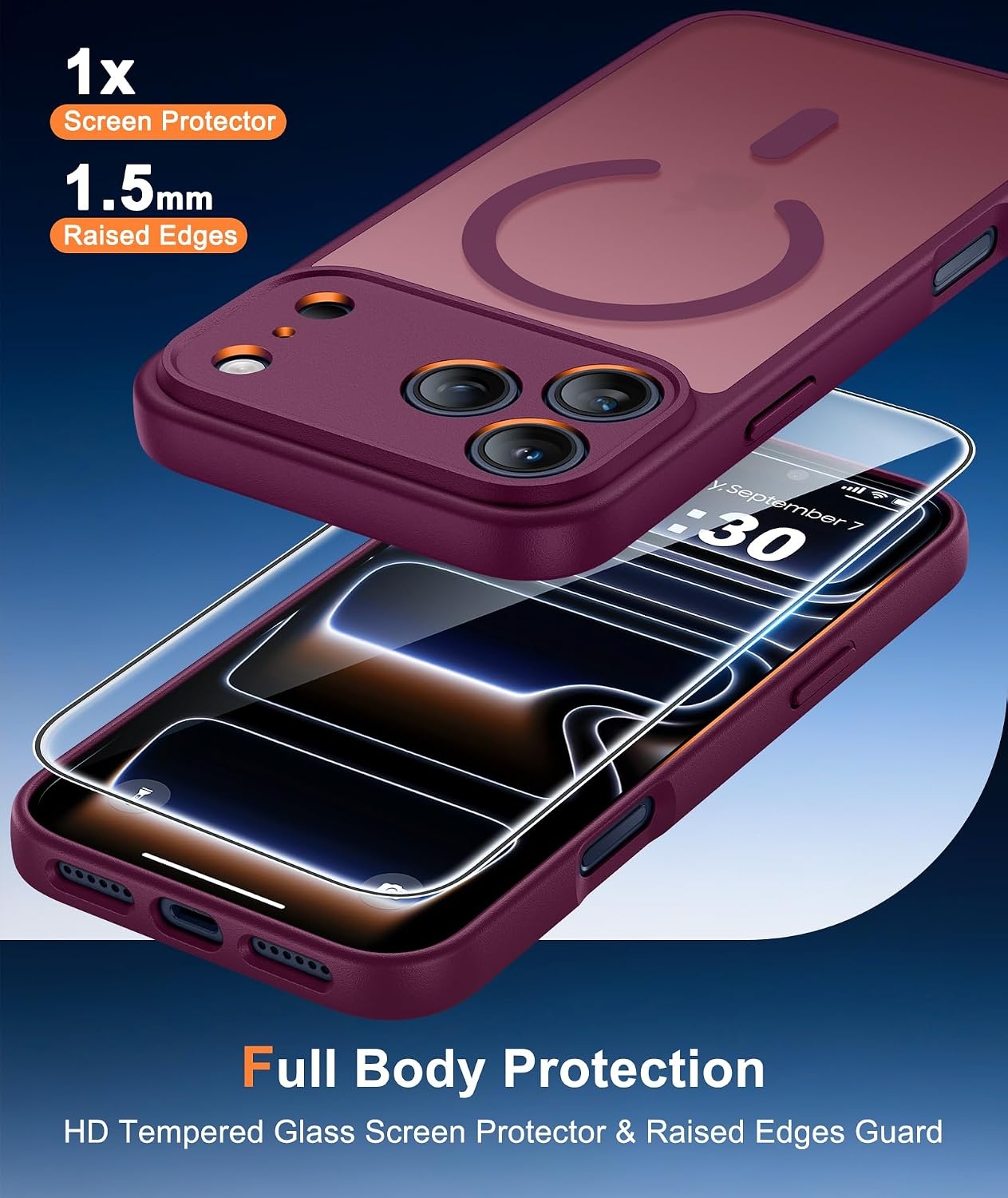 image:imageFNTCASE for iPhone 17e Case Black Translucent iPhone 16e Cases Compatible with MagSafe Camera Protection amp Tempered Glass Protector 14FT Military Grade Drop Tested Matte SkinFriendly CoverWine Red