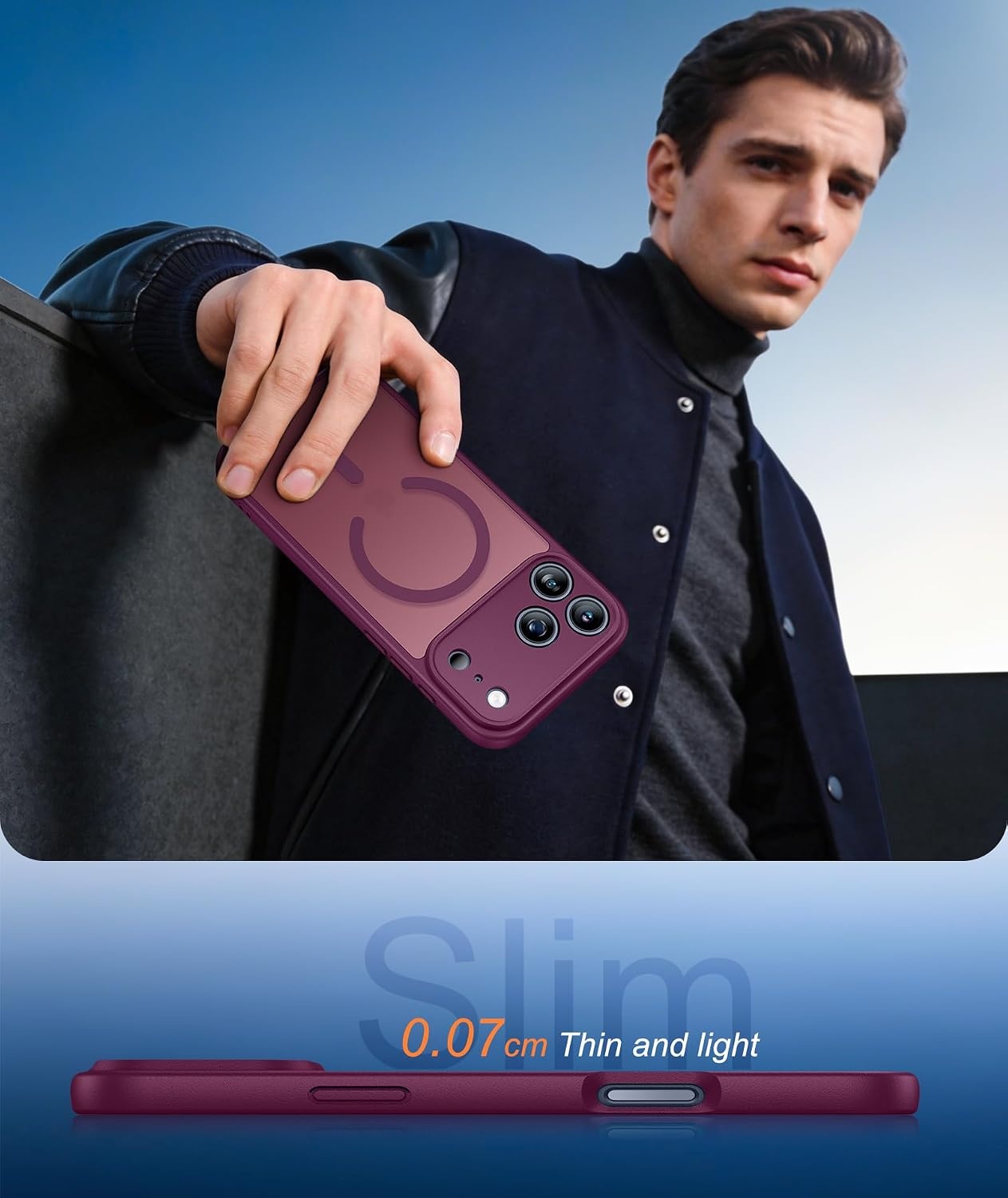 image:imageFNTCASE for iPhone 17e Case Black Translucent iPhone 16e Cases Compatible with MagSafe Camera Protection amp Tempered Glass Protector 14FT Military Grade Drop Tested Matte SkinFriendly CoverWine Red