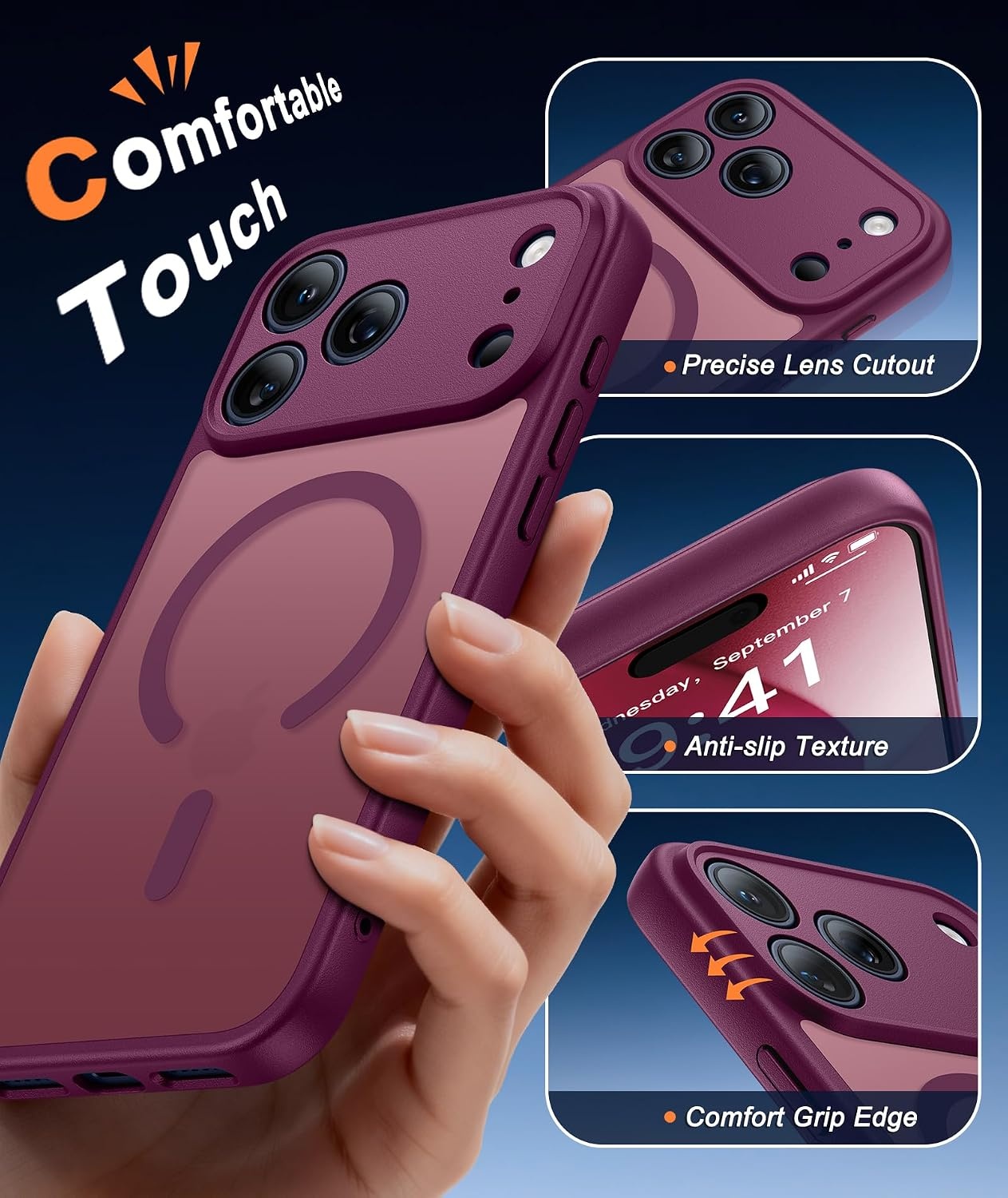 image:imageFNTCASE for iPhone 17e Case Black Translucent iPhone 16e Cases Compatible with MagSafe Camera Protection amp Tempered Glass Protector 14FT Military Grade Drop Tested Matte SkinFriendly CoverWine Red