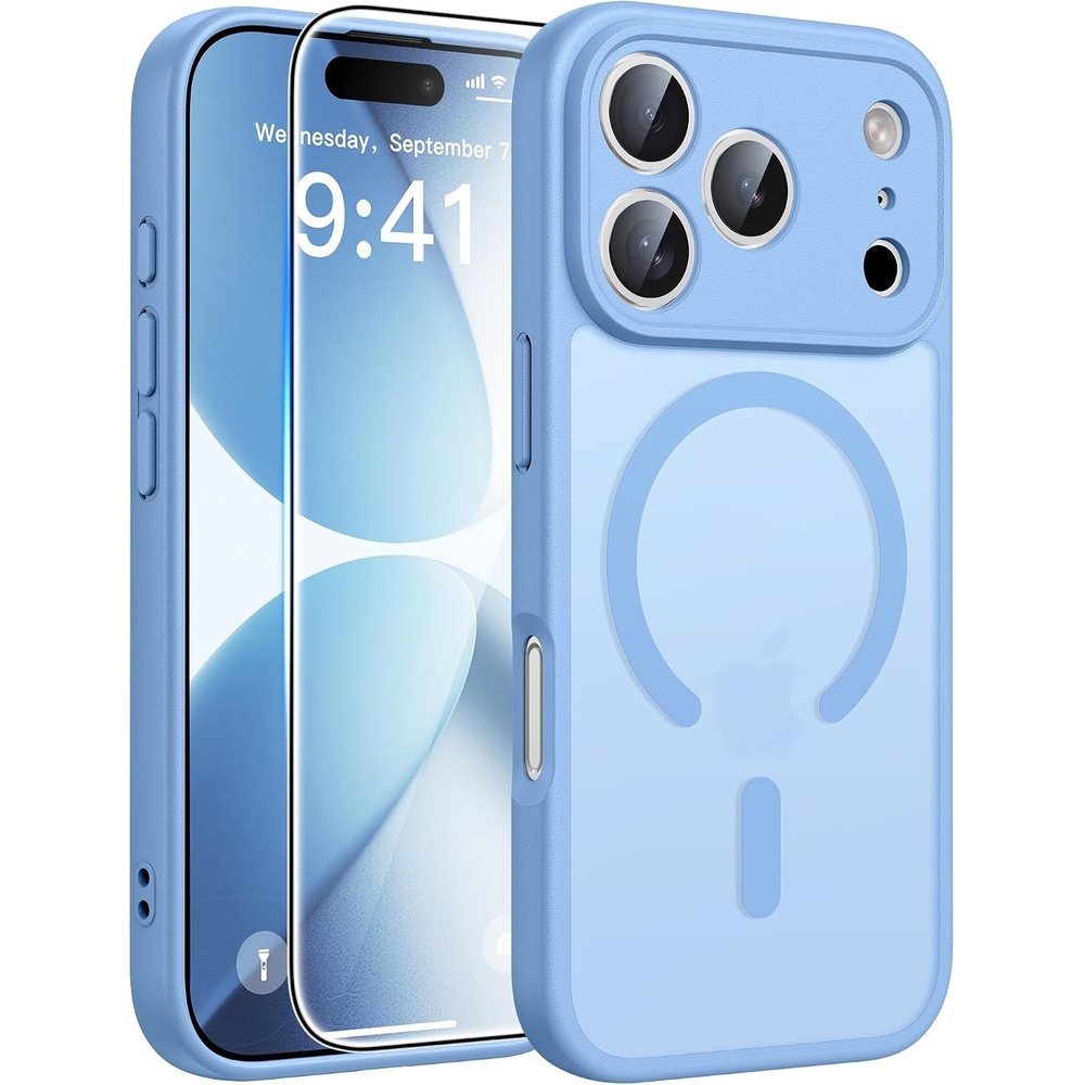 image:imageFNTCASE for iPhone 17e Case Black Translucent iPhone 16e Cases Compatible with MagSafe Camera Protection amp Tempered Glass Protector 14FT Military Grade Drop Tested Matte SkinFriendly CoverALight Blue