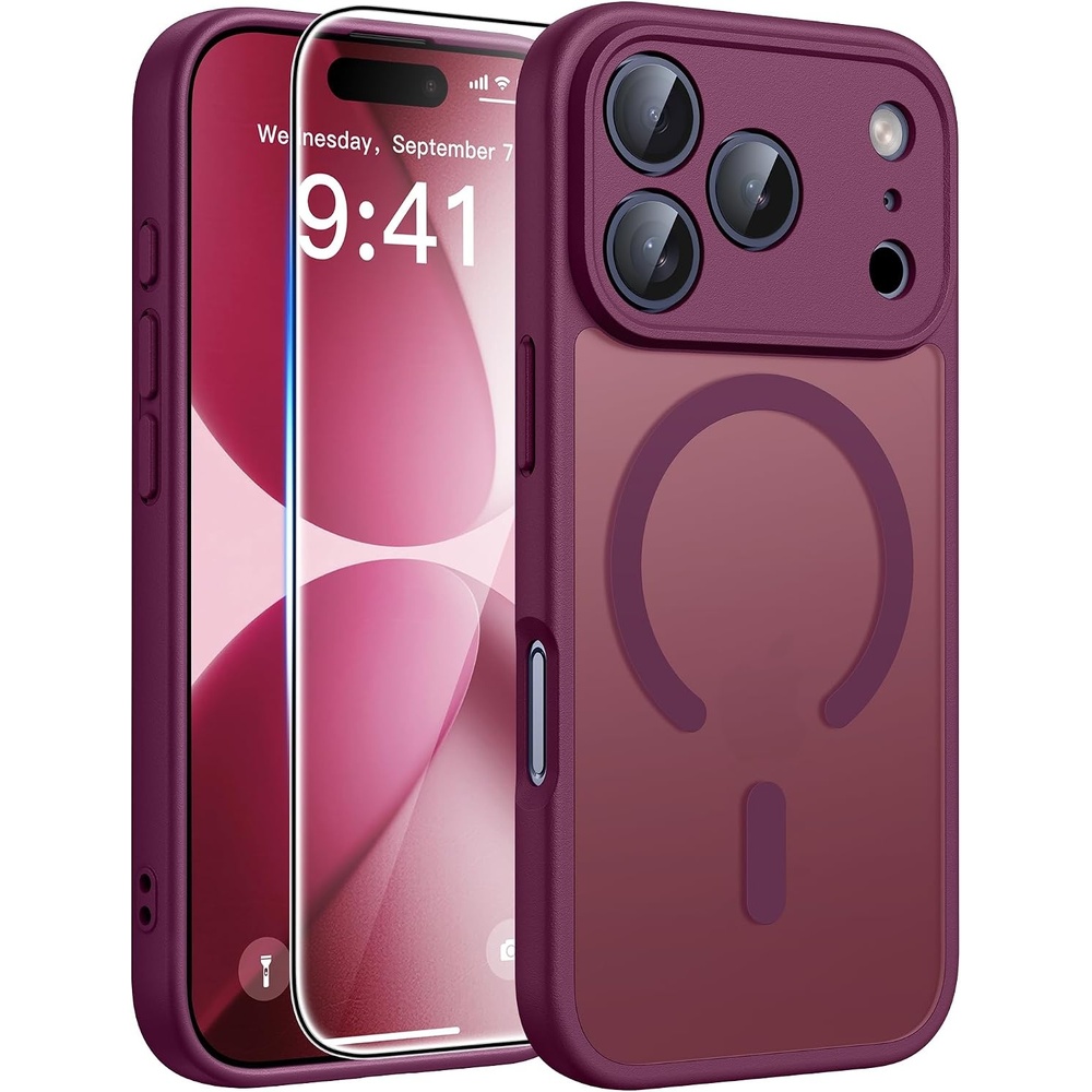 image:imageFNTCASE for iPhone 17e Case Black Translucent iPhone 16e Cases Compatible with MagSafe Camera Protection amp Tempered Glass Protector 14FT Military Grade Drop Tested Matte SkinFriendly CoverWine Red