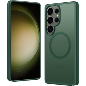 FNTCASE for Samsung Galaxy S23-Ultra Case: Matte Magnetic Translucent Phone Cases Lens Protection Compatible with Magsafe Rugged Protective Cell Cover (C-Dark Green)