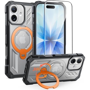 FNTCASE for Samsung Galaxy S26+ Plus Case: with [Magnetic Ring Kickstand] [Screen Protector] [Compatible with MagSafe] [Military-Grade Drop Protection] Shockproof Grip Bumper TPU Sturdy Cases Black(Translucent Orange)