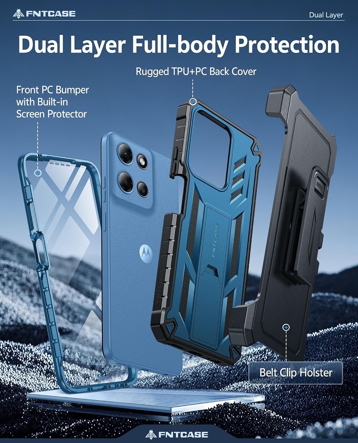 image:imageFNTCASE for Moto G Stylus 20262025 Case with Builtin Screen Protector Kickstand and 2 Front Frames 20FT MilitaryGrade Drop Protection Rugged Heavy Duty Shockproof TPU Protective CoverBlueBelt Clip Holster