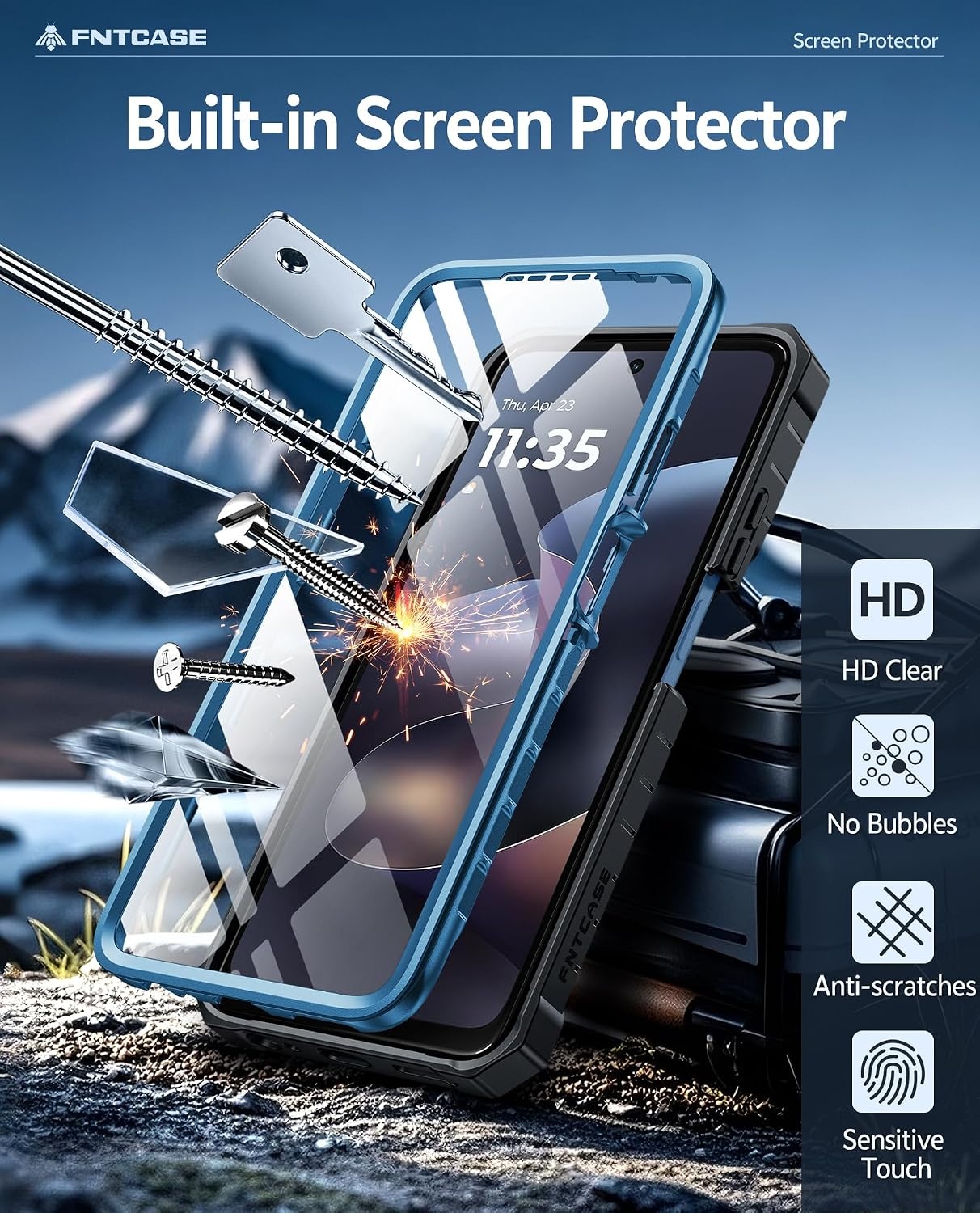 image:imageFNTCASE for Moto G Stylus 20262025 Case with Builtin Screen Protector Kickstand and 2 Front Frames 20FT MilitaryGrade Drop Protection Rugged Heavy Duty Shockproof TPU Protective CoverBlueBelt Clip Holster