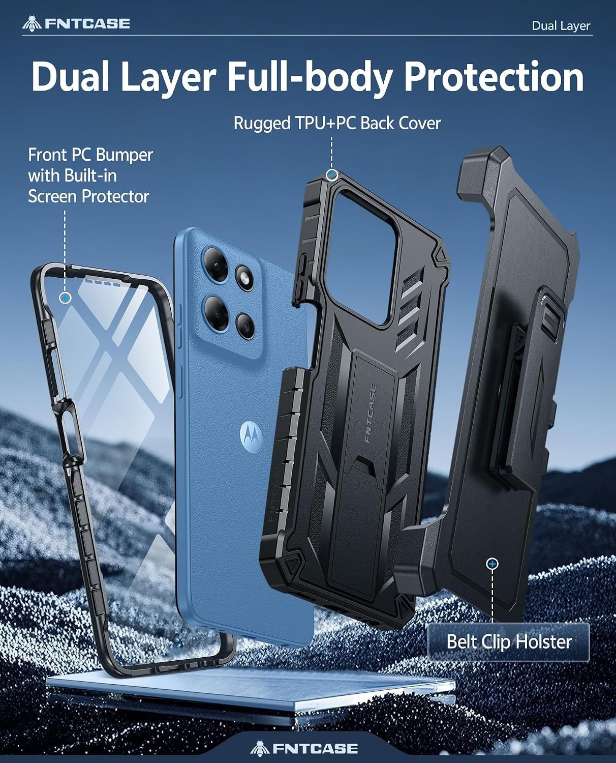 image:imageFNTCASE for Moto G Stylus 20262025 Case with Builtin Screen Protector Kickstand and 2 Front Frames 20FT MilitaryGrade Drop Protection Rugged Heavy Duty Shockproof TPU Protective CoverBlackBelt Clip Holster