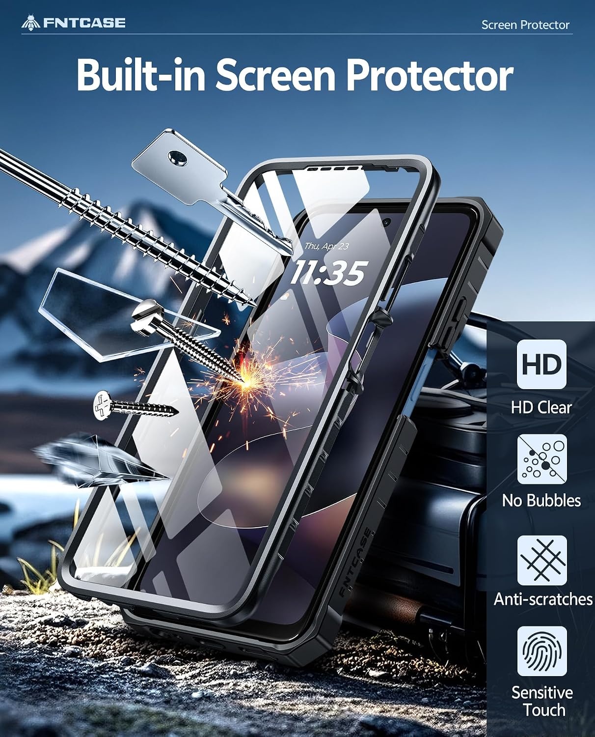 image:imageFNTCASE for Moto G Stylus 20262025 Case with Builtin Screen Protector Kickstand and 2 Front Frames 20FT MilitaryGrade Drop Protection Rugged Heavy Duty Shockproof TPU Protective CoverBlackBelt Clip Holster