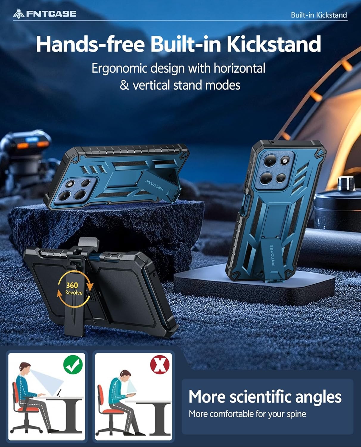 image:imageFNTCASE for Moto G Stylus 20262025 Case with Builtin Screen Protector Kickstand and 2 Front Frames 20FT MilitaryGrade Drop Protection Rugged Heavy Duty Shockproof TPU Protective CoverBlueBelt Clip Holster