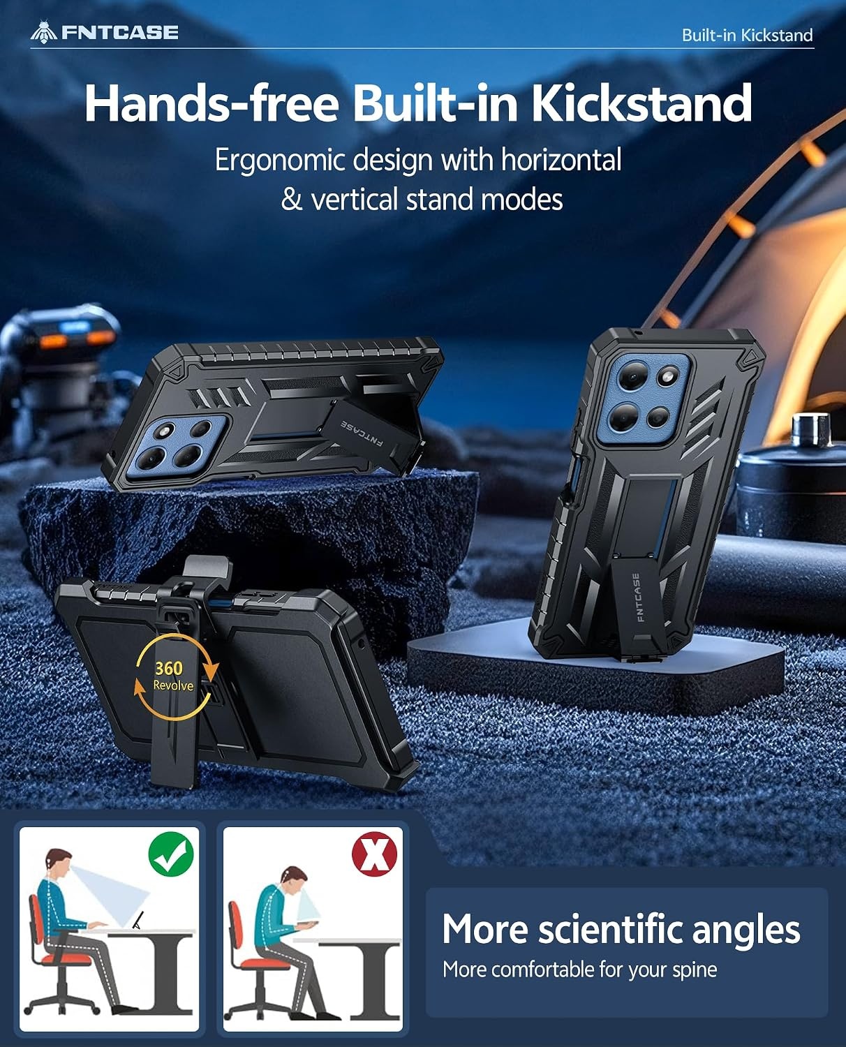 image:imageFNTCASE for Moto G Stylus 20262025 Case with Builtin Screen Protector Kickstand and 2 Front Frames 20FT MilitaryGrade Drop Protection Rugged Heavy Duty Shockproof TPU Protective CoverBlackBelt Clip Holster