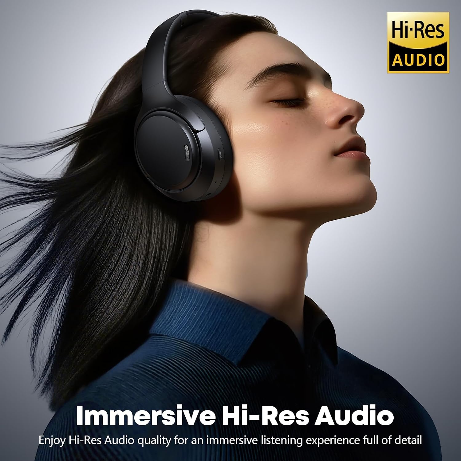 image:imageHybrid Active Noise Cancelling Headphones 120H Long Playtime 6 ENC Mic Wireless OverEar Bluetooth 60 Headphones HiRes Audio Memory Foam Earcup Transparency Mode ANC Headphone for Travel OfficeClassic Black
