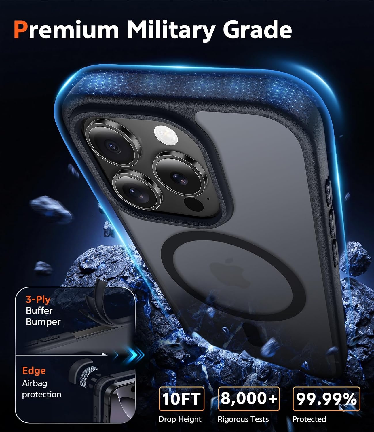 image:imageFNTCASE for iPhone 17 Pro Case Clear Magnetic with Screen Protector Anti Yellowing Compatible with Magsafe Rugged Shockproof Protective Transparent Cell Phone CoverDBlack Touch Control