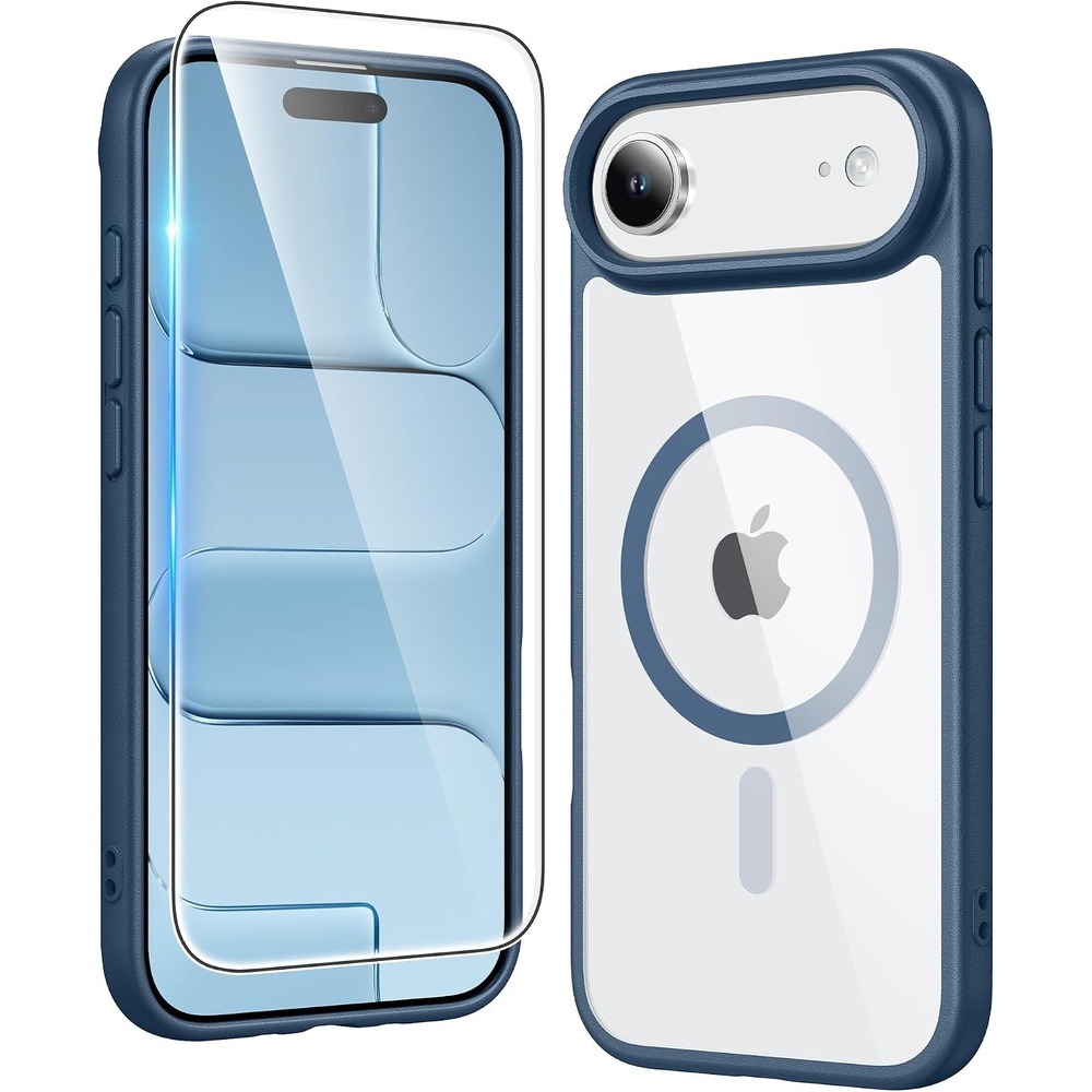 image:imageFNTCASE for iPhone 17 Pro Case Clear Magnetic with Screen Protector  Anti Yellowing Compatible with Magsafe Rugged Shockproof Protective Transparent Cell Phone CoverBBlue