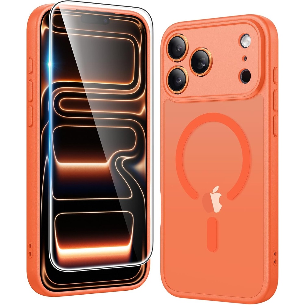 image:imageFNTCASE for iPhone 17 Pro Case Clear Magnetic with Screen Protector  Anti Yellowing Compatible with Magsafe Rugged Shockproof Protective Transparent Cell Phone CoverBA A Orange