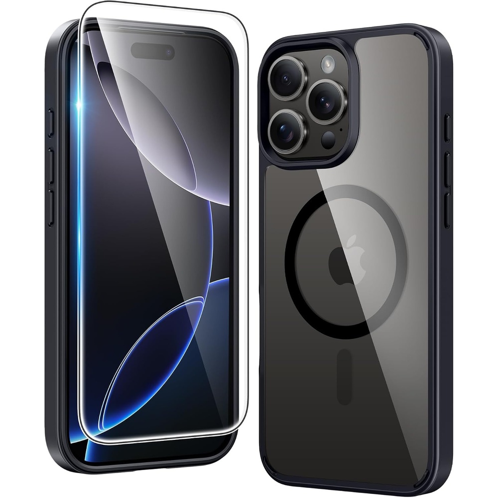image:imageFNTCASE for iPhone 17 Pro Case Clear Magnetic with Screen Protector  Anti Yellowing Compatible with Magsafe Rugged Shockproof Protective Transparent Cell Phone CoverBA Black