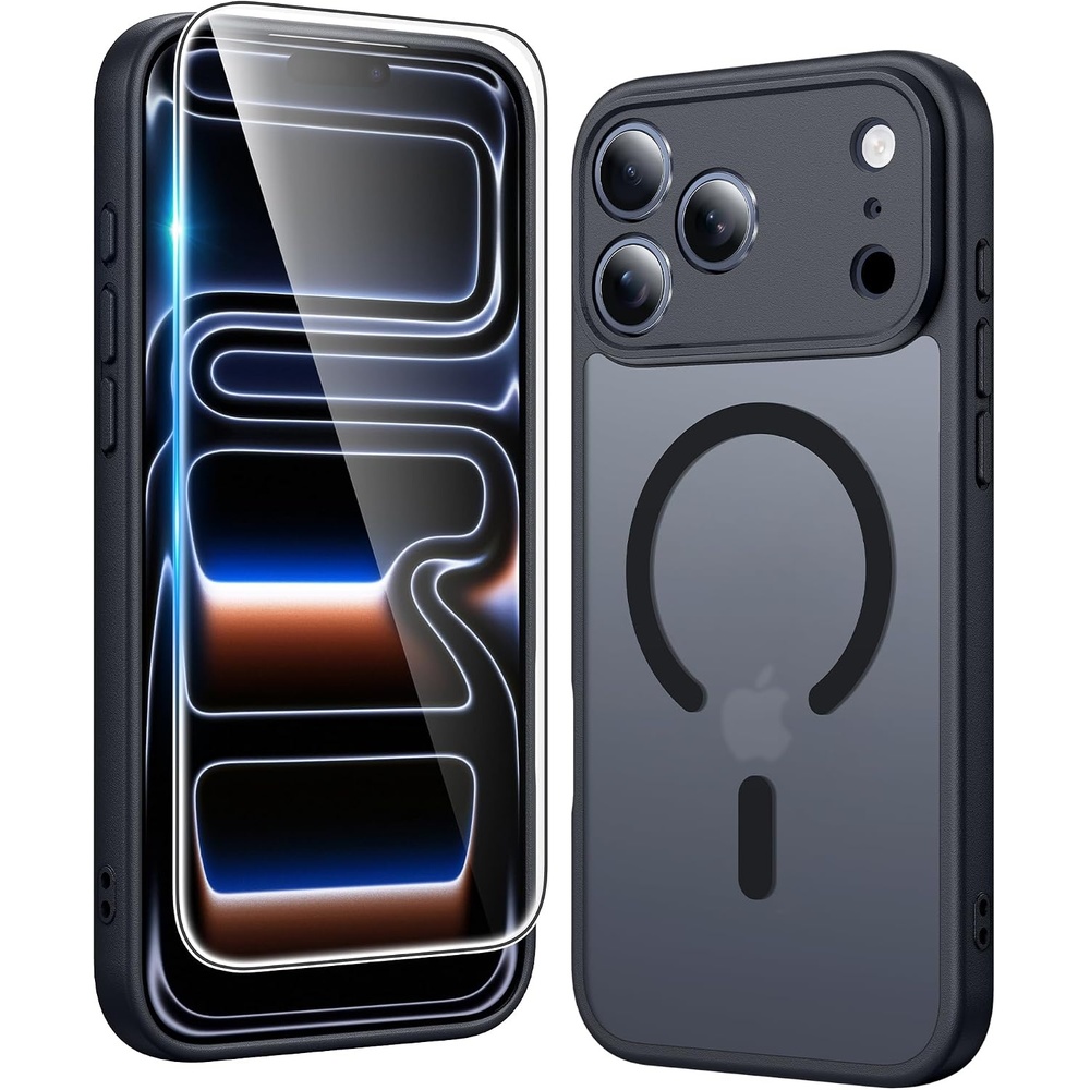 image:imageFNTCASE for iPhone 17 Pro Case Clear Magnetic with Screen Protector  Anti Yellowing Compatible with Magsafe Rugged Shockproof Protective Transparent Cell Phone CoverBB Black
