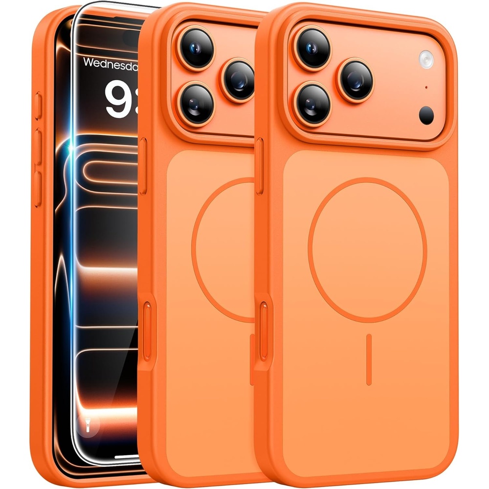 image:imageFNTCASE for iPhone 17 Pro Case Clear Magnetic with Screen Protector  Anti Yellowing Compatible with Magsafe Rugged Shockproof Protective Transparent Cell Phone CoverDSoild Orange