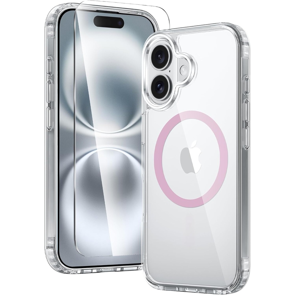 image:imageFNTCASE for iPhone 17 Pro Case Clear Magnetic with Screen Protector  Anti Yellowing Compatible with Magsafe Rugged Shockproof Protective Transparent Cell Phone CoverBAA Pink