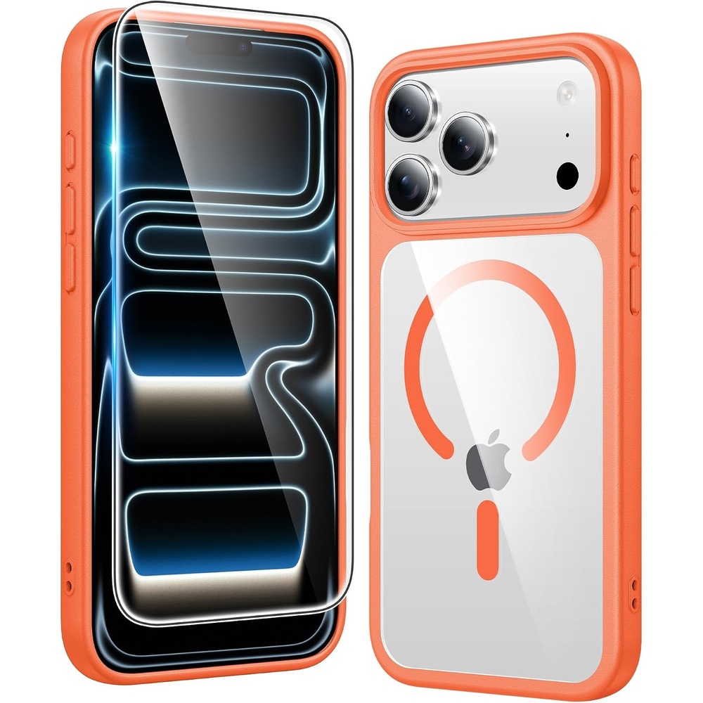 image:imageFNTCASE for iPhone 17 Pro Case Clear Magnetic with Screen Protector  Anti Yellowing Compatible with Magsafe Rugged Shockproof Protective Transparent Cell Phone CoverBOrange