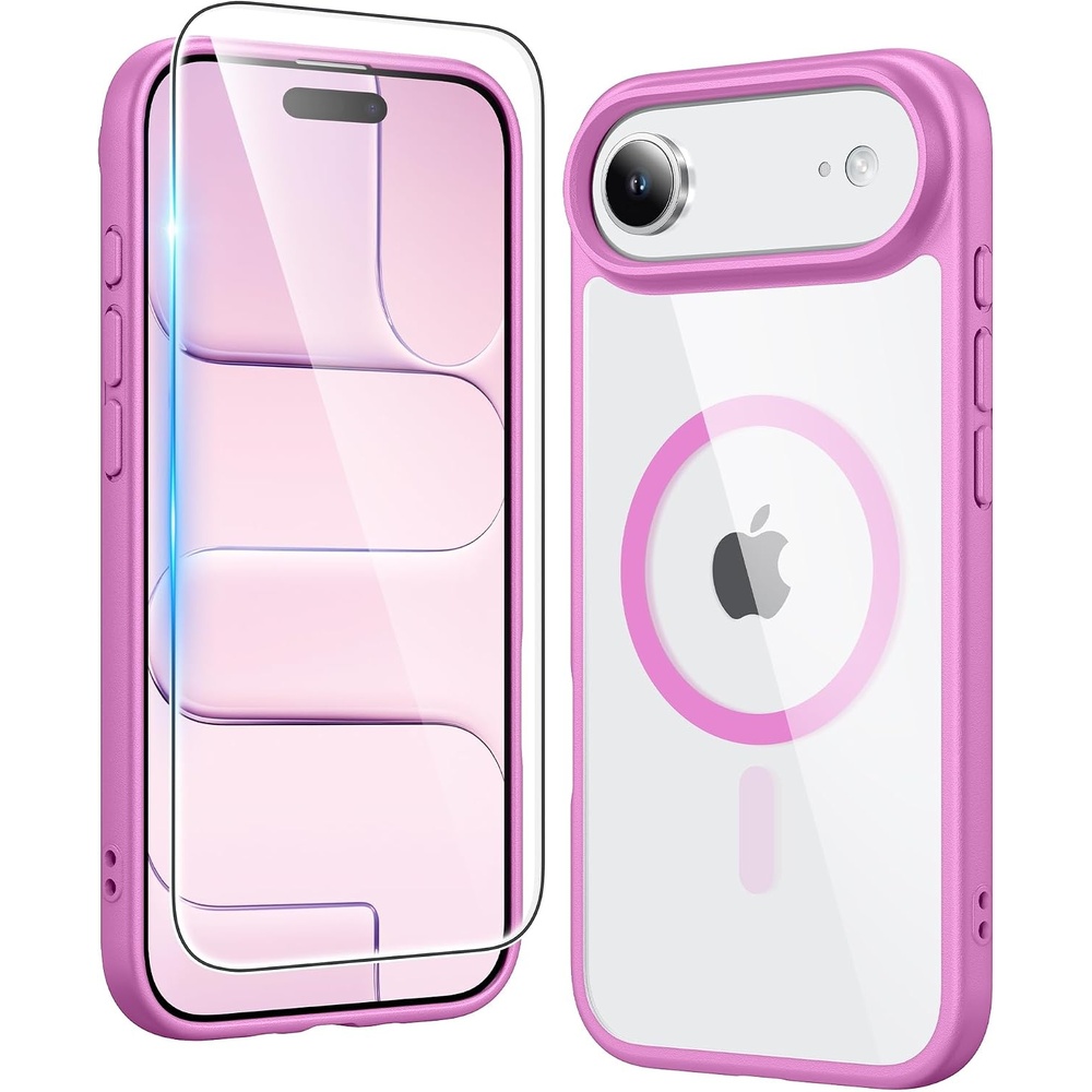 image:imageFNTCASE for iPhone 17 Pro Case Clear Magnetic with Screen Protector  Anti Yellowing Compatible with Magsafe Rugged Shockproof Protective Transparent Cell Phone CoverBPink