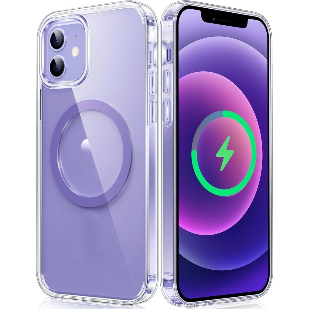 image:imageFNTCASE for iPhone 17 Pro Case Clear Magnetic with Screen Protector  Anti Yellowing Compatible with Magsafe Rugged Shockproof Protective Transparent Cell Phone CoverBA Purple