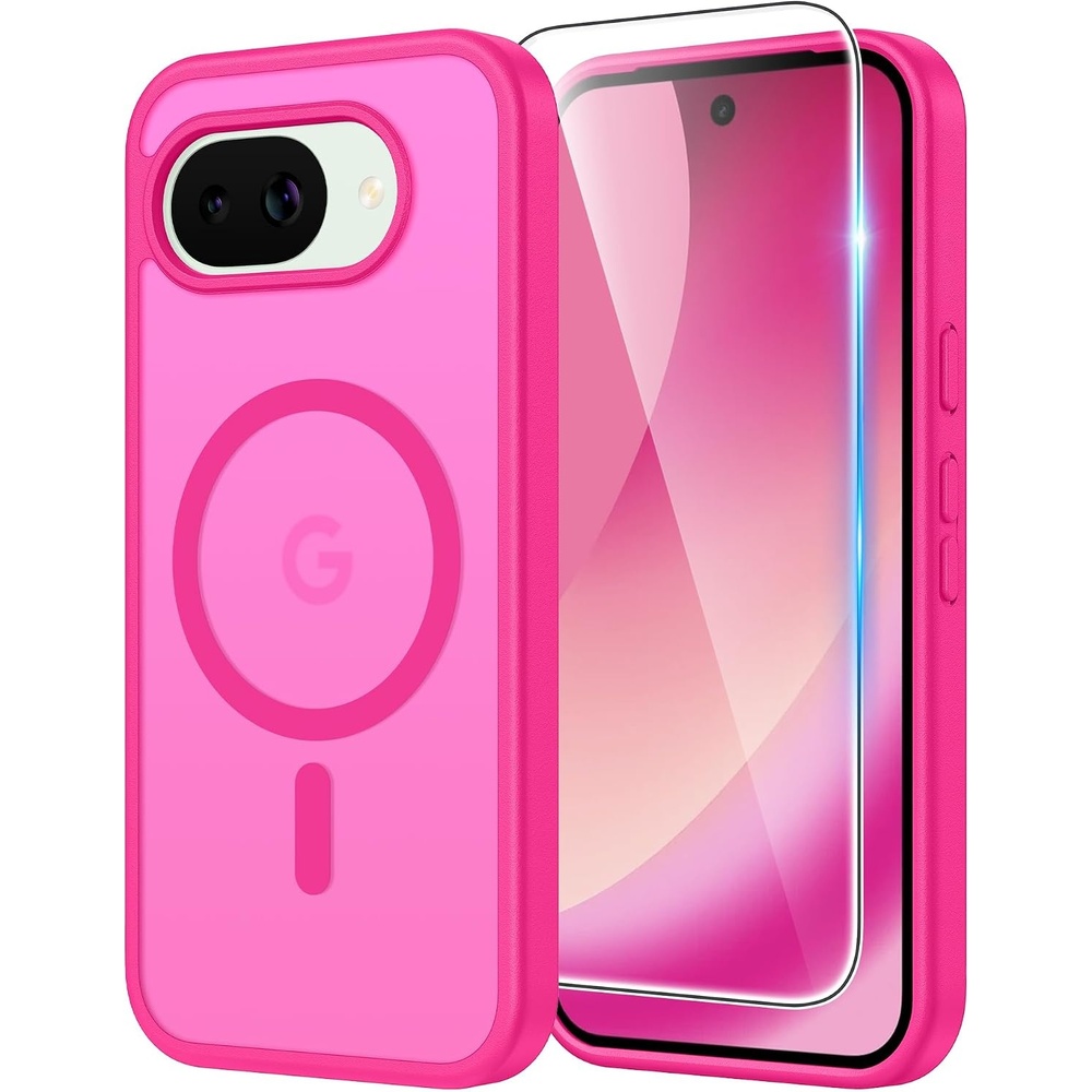 image:imageFNTCASE for iPhone 17 Pro Case Clear Magnetic with Screen Protector  Anti Yellowing Compatible with Magsafe Rugged Shockproof Protective Transparent Cell Phone CoverCHot Pink Soild