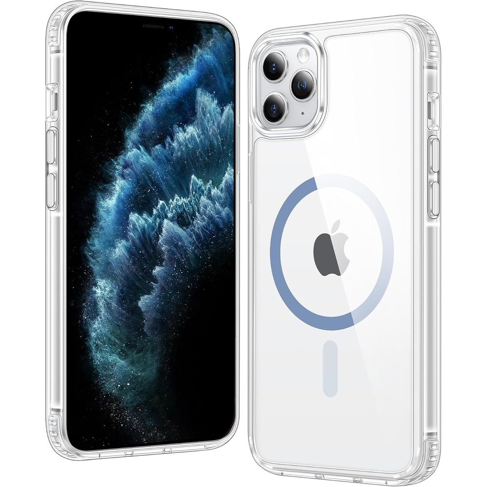 image:imageFNTCASE for iPhone 17 Pro Case Clear Magnetic with Screen Protector Anti Yellowing Compatible with Magsafe Rugged Shockproof Protective Transparent Cell Phone CoverDBlue Magnetic