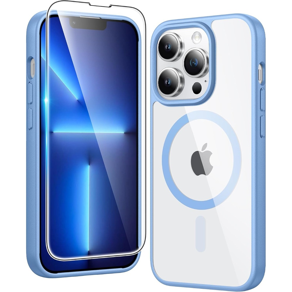 image:imageFNTCASE for iPhone 17 Pro Case Clear Magnetic with Screen Protector  Anti Yellowing Compatible with Magsafe Rugged Shockproof Protective Transparent Cell Phone CoverBSierra Blue