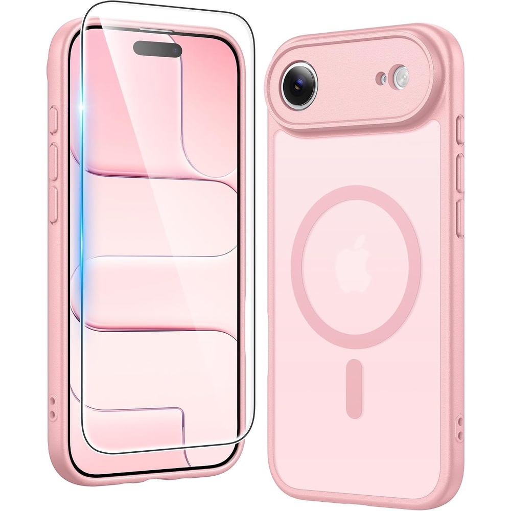 image:imageFNTCASE for iPhone 17 Pro Case Clear Magnetic with Screen Protector  Anti Yellowing Compatible with Magsafe Rugged Shockproof Protective Transparent Cell Phone CoverCPink