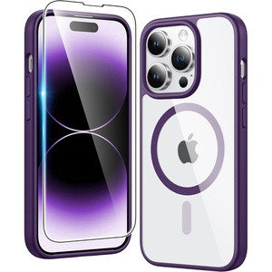 FNTCASE for iPhone 17 Pro Case Clear Magnetic with Screen Protector | Anti Yellowing, Compatible with Magsafe, Rugged Shockproof Protective, Transparent Cell Phone Cover(B-Purple)