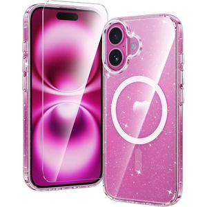 FNTCASE for iPhone 17 Pro Case Clear Magnetic with Screen Protector | Anti Yellowing, Compatible with Magsafe, Rugged Shockproof Protective, Transparent Cell Phone Cover(B-Glitter Magnetic)