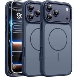 FNTCASE for iPhone 17 Pro Case Clear Magnetic with Screen Protector | Anti Yellowing, Compatible with Magsafe, Rugged Shockproof Protective, Transparent Cell Phone Cover(D-Soild Blue)