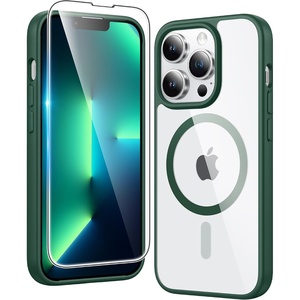 FNTCASE for iPhone 17 Pro Case Clear Magnetic with Screen Protector | Anti Yellowing, Compatible with Magsafe, Rugged Shockproof Protective, Transparent Cell Phone Cover(B-Alpine Green)