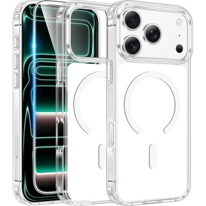 FNTCASE for iPhone 17 Pro Case Clear Magnetic with Screen Protector | Anti Yellowing, Compatible with Magsafe, Rugged Shockproof Protective, Transparent Cell Phone Cover(B-C White)