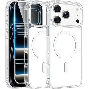 FNTCASE for iPhone 17 Pro Case Clear Magnetic with Screen Protector | Anti Yellowing, Compatible with Magsafe, Rugged Shockproof Protective, Transparent Cell Phone Cover(B-A White)