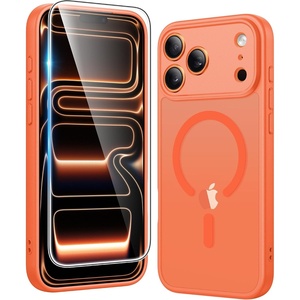 FNTCASE for iPhone 17 Pro Case Clear Magnetic with Screen Protector | Anti Yellowing, Compatible with Magsafe, Rugged Shockproof Protective, Transparent Cell Phone Cover(B-B Orange)