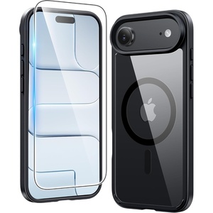 FNTCASE for iPhone 17 Pro Case Clear Magnetic with Screen Protector | Anti Yellowing, Compatible with Magsafe, Rugged Shockproof Protective, Transparent Cell Phone Cover(B-Black)