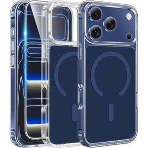 FNTCASE for iPhone 17 Pro Case Clear Magnetic with Screen Protector | Anti Yellowing, Compatible with Magsafe, Rugged Shockproof Protective, Transparent Cell Phone Cover(B-C Blue)