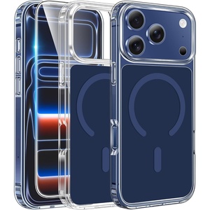 FNTCASE for iPhone 17 Pro Case Clear Magnetic with Screen Protector | Anti Yellowing, Compatible with Magsafe, Rugged Shockproof Protective, Transparent Cell Phone Cover(B-A Blue)