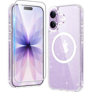 FNTCASE for iPhone 17 Pro Case Clear Magnetic with Screen Protector | Anti Yellowing, Compatible with Magsafe, Rugged Shockproof Protective, Transparent Cell Phone Cover(A-Glitter Magnetic)