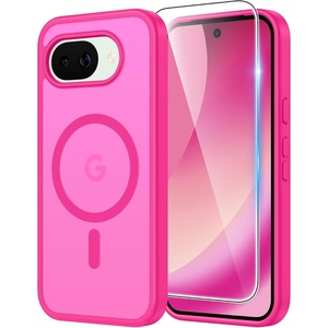 FNTCASE for iPhone 17 Pro Case Clear Magnetic with Screen Protector | Anti Yellowing, Compatible with Magsafe, Rugged Shockproof Protective, Transparent Cell Phone Cover(C-Hot Pink Soild)