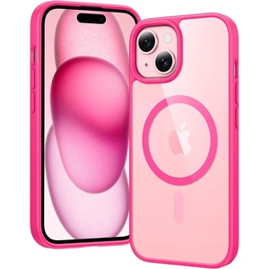 FNTCASE for iPhone 17 Pro Case Clear Magnetic with Screen Protector | Anti Yellowing, Compatible with Magsafe, Rugged Shockproof Protective, Transparent Cell Phone Cover(B-Hot Pink Magnetic)
