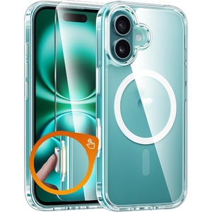 FNTCASE for iPhone 17 Pro Case Clear Magnetic with Screen Protector | Anti Yellowing, Compatible with Magsafe, Rugged Shockproof Protective, Transparent Cell Phone Cover(B-Transparent Magnetic)