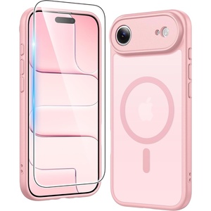 FNTCASE for iPhone 17 Pro Case Clear Magnetic with Screen Protector | Anti Yellowing, Compatible with Magsafe, Rugged Shockproof Protective, Transparent Cell Phone Cover(C-Pink)