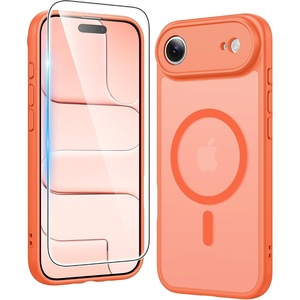 FNTCASE for iPhone 17 Pro Case Clear Magnetic with Screen Protector | Anti Yellowing, Compatible with Magsafe, Rugged Shockproof Protective, Transparent Cell Phone Cover(C-Orange)