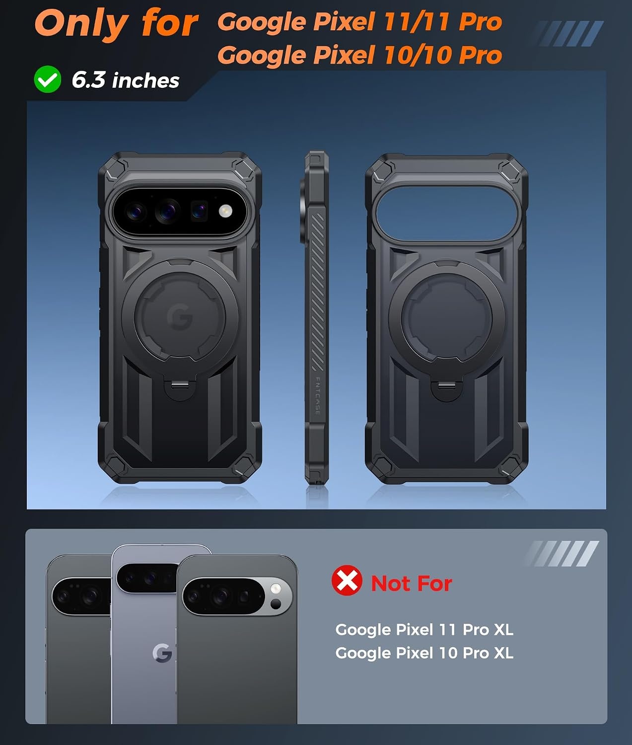 image:imageFNTCASE for Google Pixel 11 Pro XL Case with 360 Spin Magnetic Kickstand Screen Protector Compatible with MagSafe Heavy Duty 20FT MilitaryGrade Drop Protection NonSlip Shockproof RuggedTranslucent Black